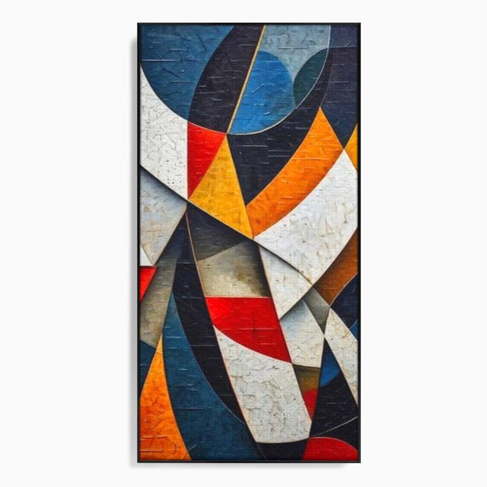 Tablou canvas cu pictura abstracta cu forme geometrice, in rama de aluminiu negru
